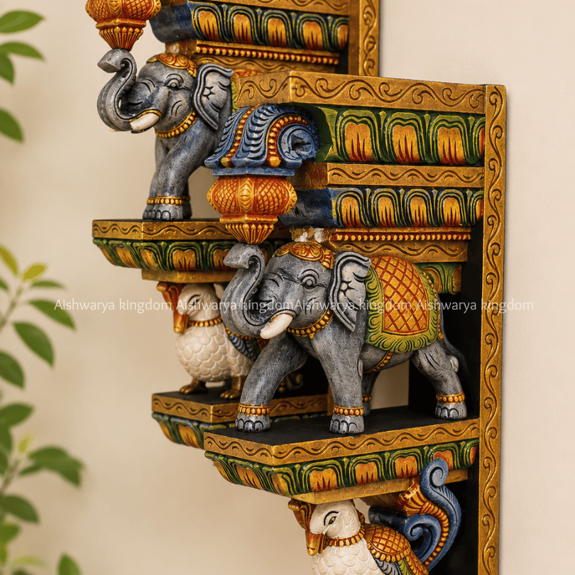 WOODEN HANDICRAFTED TRUNK UP ELEPHANT WITH ANNAM - HOME DECOR - Image 3