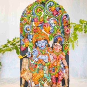 Handicrafted wooden radhakrishna with jalli work sculpture - home decor