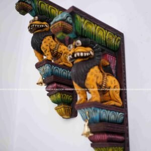 WOODEN HANDICRAFTED SITTING YAZHI IN MANDAPAM - HOME DECOR