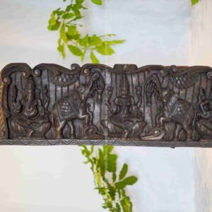 Wooden 3 God (Gaja Lakshmi, Ganesha, Saraswathi) with Elephant Wall Panel - Pooja Room Decor