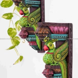 WOODEN HANDCRAFTED FEATHER PARROT WALL BRACKET