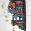 WOOD CARVING ELEPHANT TRUNK UP BLUE WALL BRACKET - HOME DECOR