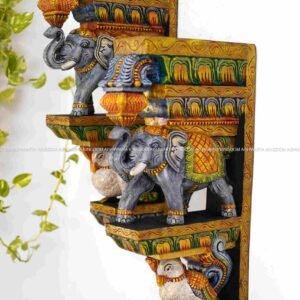 WOODEN HANDICRAFTED TRUNK UP ELEPHANT WITH ANNAM   - HOME DECOR