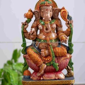 Wooden Handicraft Lotus Ganesha Sitting Sculpture - Pooja Room Decor
