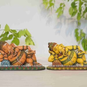Wooden Handicraft Relaxing Ganesha Sculpture - Home Decor