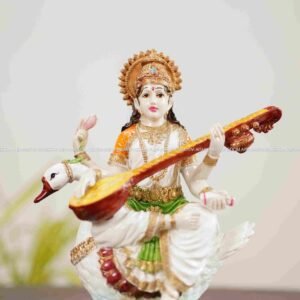 Saraswathi Sitting on Swan Statue - Marble Dust