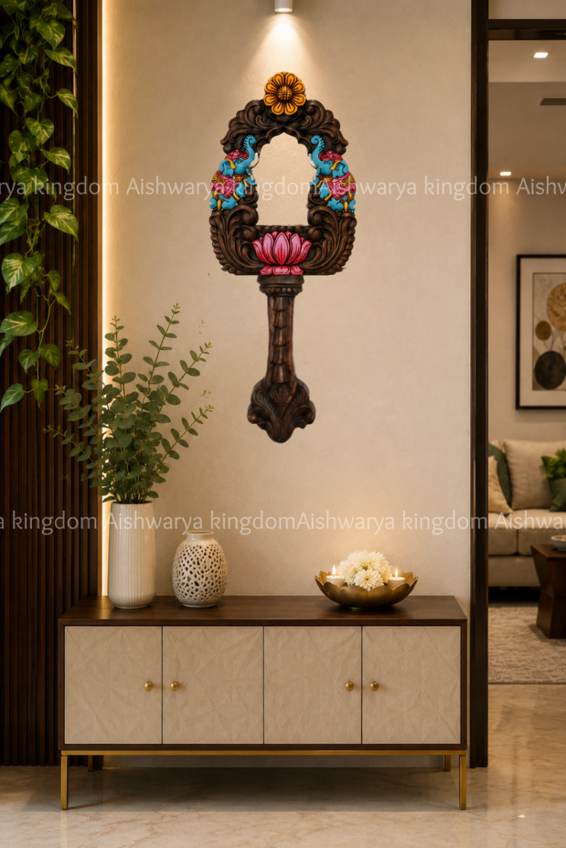 Double Elephant with Flower Hand Mirror | Decorative Elephant Hand Mirror