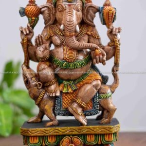 Wooden Handicraft Ganesha with Rat Sculpture