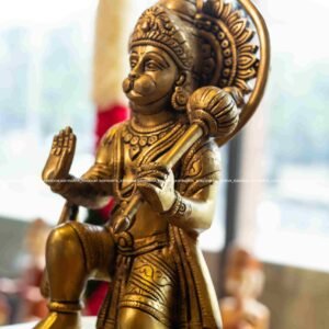Sitting Hanuman (Anjaneya) Brass Statue with Gold Base - Pooja room Decor