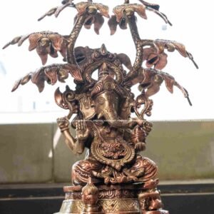 Lord Ganesha Rose Gold Brass Statue with Tree - Home Decor