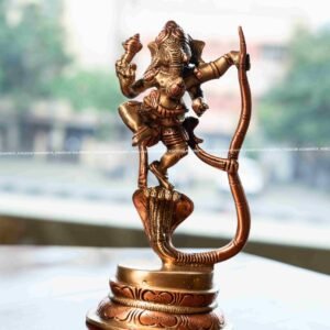 Brass Kalinga Narthana Ganesha Statue with Rose Gold - Pooja room Decor