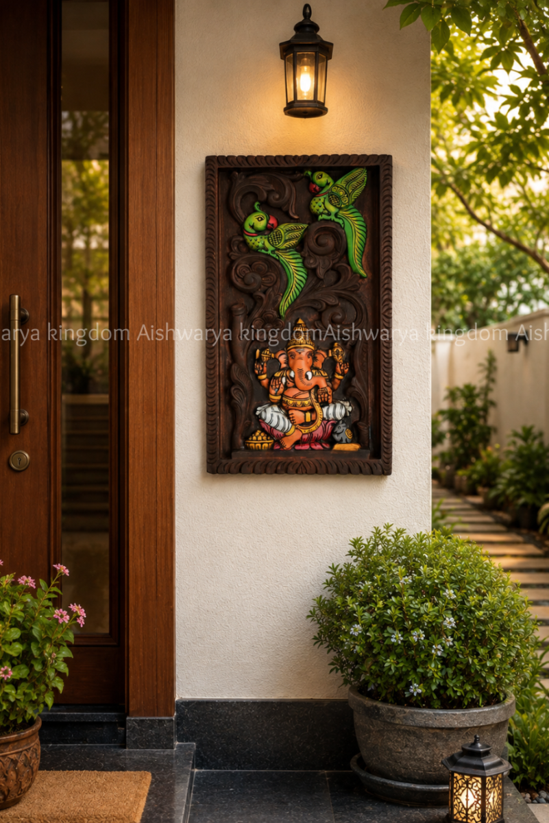 DOUBLE PARROT GANESA PANEL WITH BEEDING