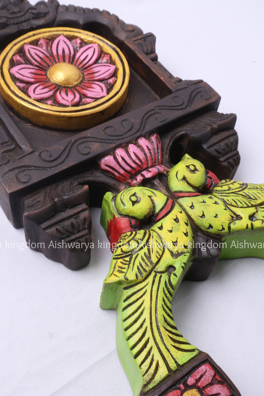 Wooden Handcrafted Kavadi Panel with Double Parrot – Home Decor