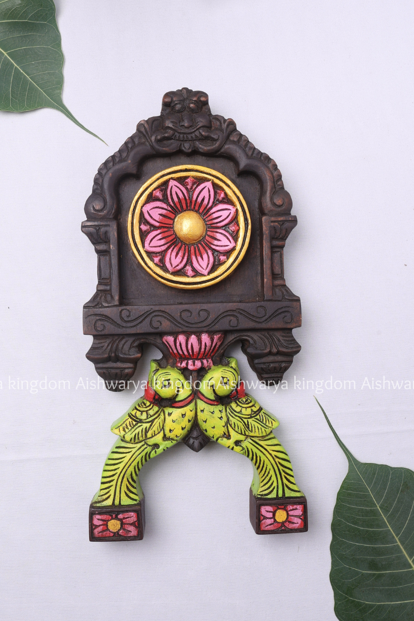 Wooden Handcrafted Kavadi Panel with Double Parrot – Home Decor
