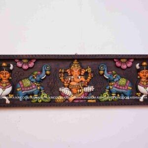 Wooden Double Elephant Vinayagar with Kamadenu Wall Panel - Pooja Room Decor