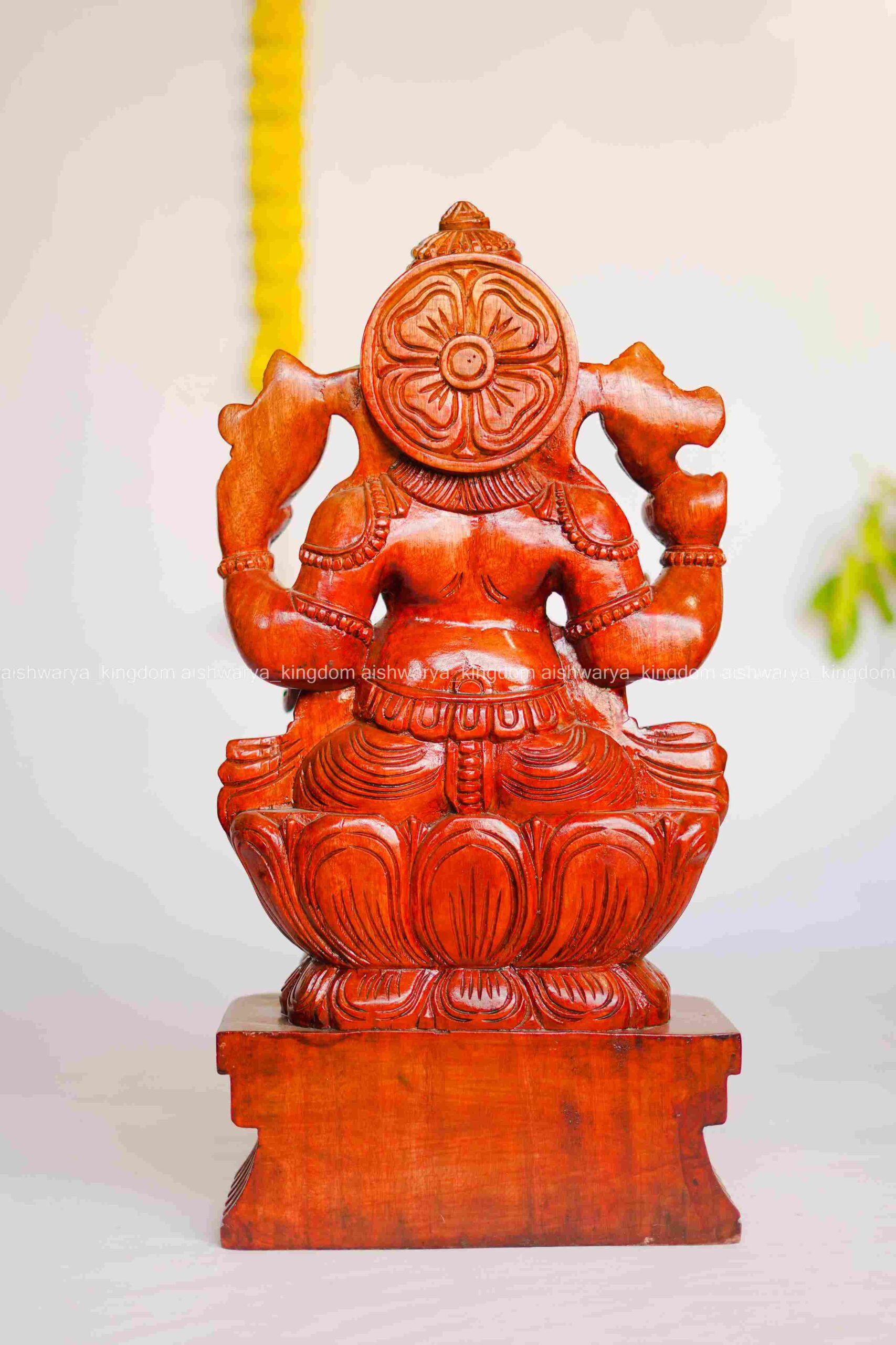 Wooden Handicraft Lotus Ganesha (Maroon) Sculpture - Pooja Room Decor - Image 2