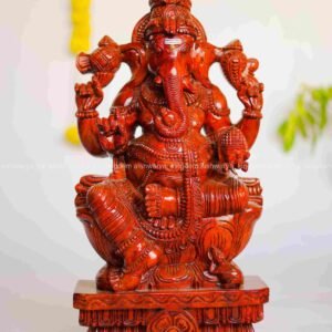 Wooden Handicraft Lotus Ganesha (Maroon) Sculpture - Pooja Room Decor