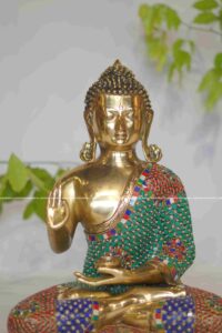 BRASS BUDDHA WITH STONE WORK