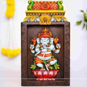 Dancing Ganesha with Gopuram Frame Wall Mount | Ganesha Wall Decor