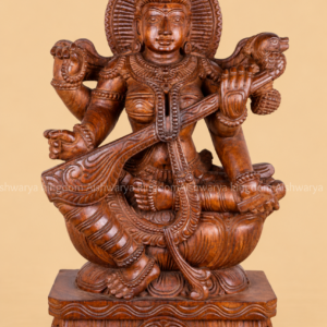 Wooden Handicraft Saraswathi Sculpture - Home Decor