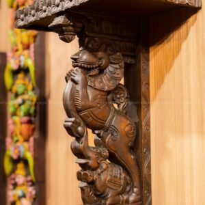 HANDICRAFTED WOODEN YAZHI WITH ELEPHANT WALL BRACKET