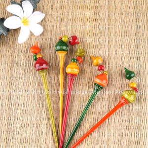 Kondapalli Wooden Hair Stick - Multi Colour Handmade Hair Pin