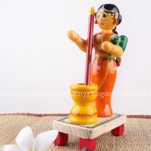 Kondapalli One Girl Pounding Rice Toy - Wooden Handcrafted Village Scene Figurine