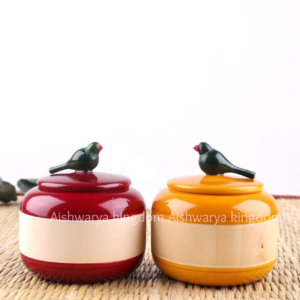 Wooden Parrot Sindoor & Haldi Box