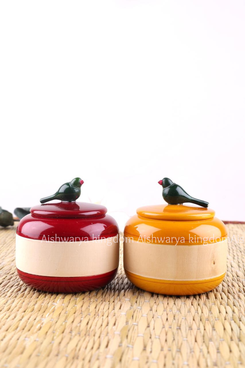 Wooden Parrot Sindoor & Haldi Box
