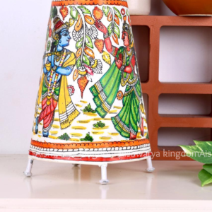 Leather Puppet Lamp Radha Krishna Yellow 8 Inch – Traditional Handcrafted Decor Lamp