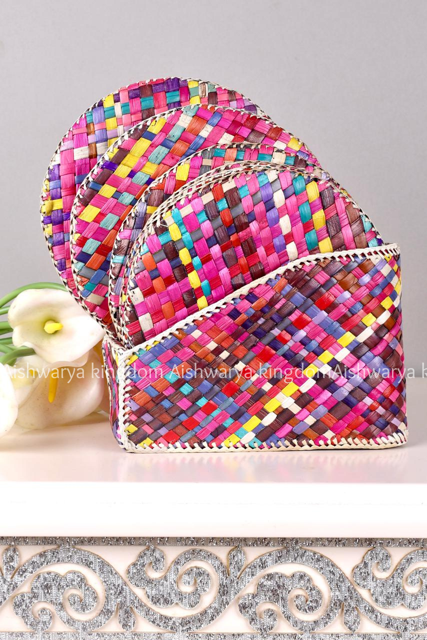 Handmade Natural Handicraft Screw Pine Coaster Set Of 6