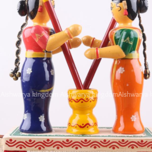 Kondapalli Two Girls Pounding Rice Toy - Wooden Handcrafted Village Scene