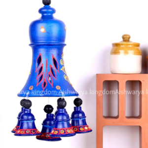 Terracotta Decorative Hanging Bell 18 Inch Blue | Handcrafted Clay Hanging Bell