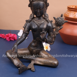 Brass Antique Green Tara Devi Sitting Statue | AK Crafts - Home Decor Items