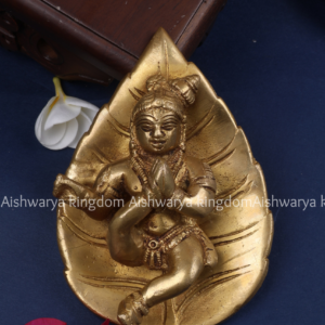 Brass Bala Krishna with Leaf Wall Hanging