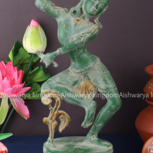 Brass Dancing Sivan Parvathi Statue – Green Vintage Antique Look