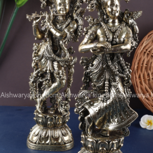 8-inch Brass Radha Krishna Silver Finish Statue | AK Crafts - Home Decor Items