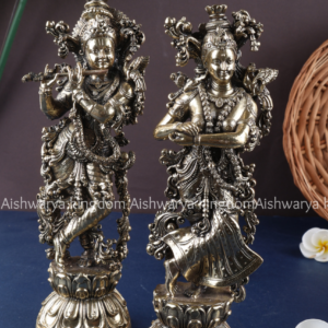 Brass Radha Krishna Silver Finish Statue | AK Crafts - Home Decor Items