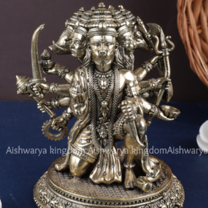 Brass Panchamukhi Hanuman Sitting Statue Silver Finish | AK Crafts - Pooja Room Decor