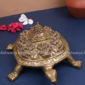 Brass Tortoise with Ashta Lakshmi & Sri Chakra Yantra by AK Crafts- Pooja Room Decor