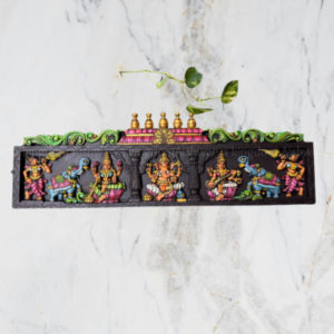 Handicraft 3 God (Lakshmi, Saraswathi, Vinayagar) with Elephant Wooden Wall Panel – Pooja Room Decor