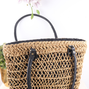 Kauna Grass Black & White Jalley Type Market Bag | AK Crafts - Handmade Bags
