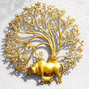 Large Brass Kalpavriksha Tree Wall Hanging with Kamdhenu Cow – Sacred Wish-Fulfilling Tree Artefact 44 inch
