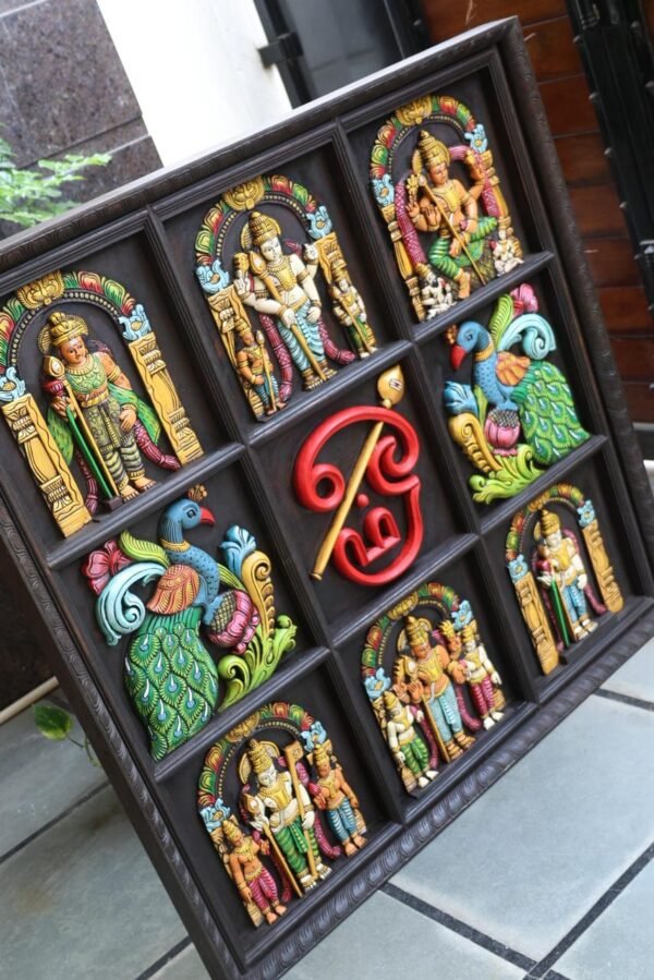Handicrafted Arupadai Murugan Wooden Panel | Divine Wall Decor