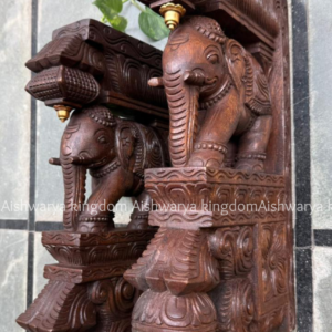 Wooden Handicrafted Full Elephant with Bodhil 18 Inches – Home Decor