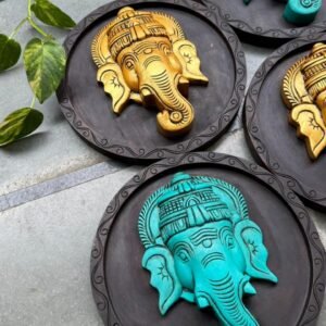 Wooden Handicrafted Ganesha Round Wall Plate - Home Decor