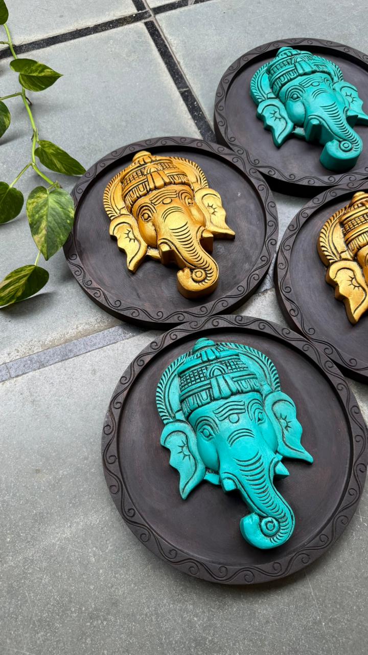Wooden Handicrafted Ganesha Round Wall Plate - Home Decor