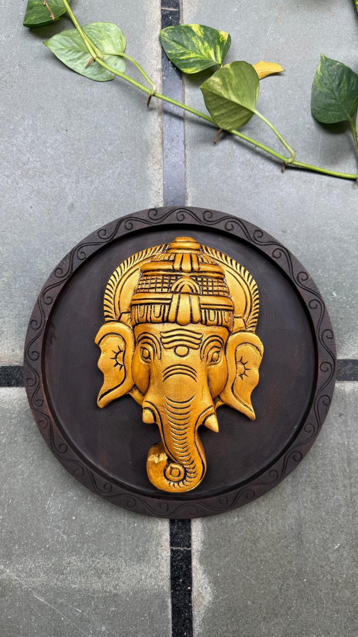 Wooden Handicrafted Ganesha Round Wall Plate - Home Decor - Image 3