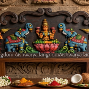 Wooden Handicrafts Arch Gaja Lakshmi with Two Girls Painted Panel