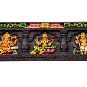 Wooden Handicrafts 3 God Panel with Temple Beading (Vinayagar, Lakshmi & Murugar) Painted